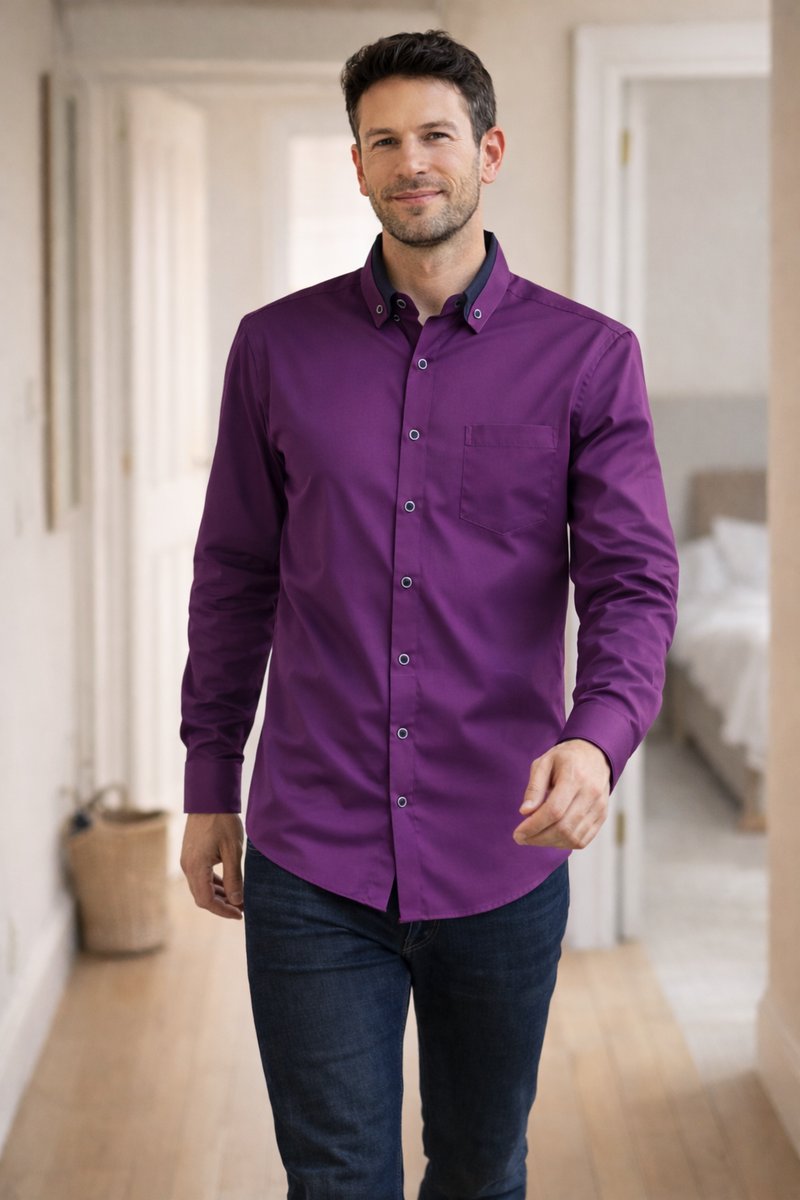 Men's Loose-Fit Long-Sleeve Button-Down Collar Shirt