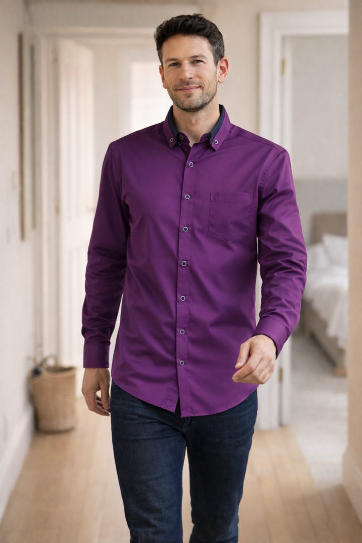 Men's Loose-Fit Long-Sleeve Button-Down Collar Shirt