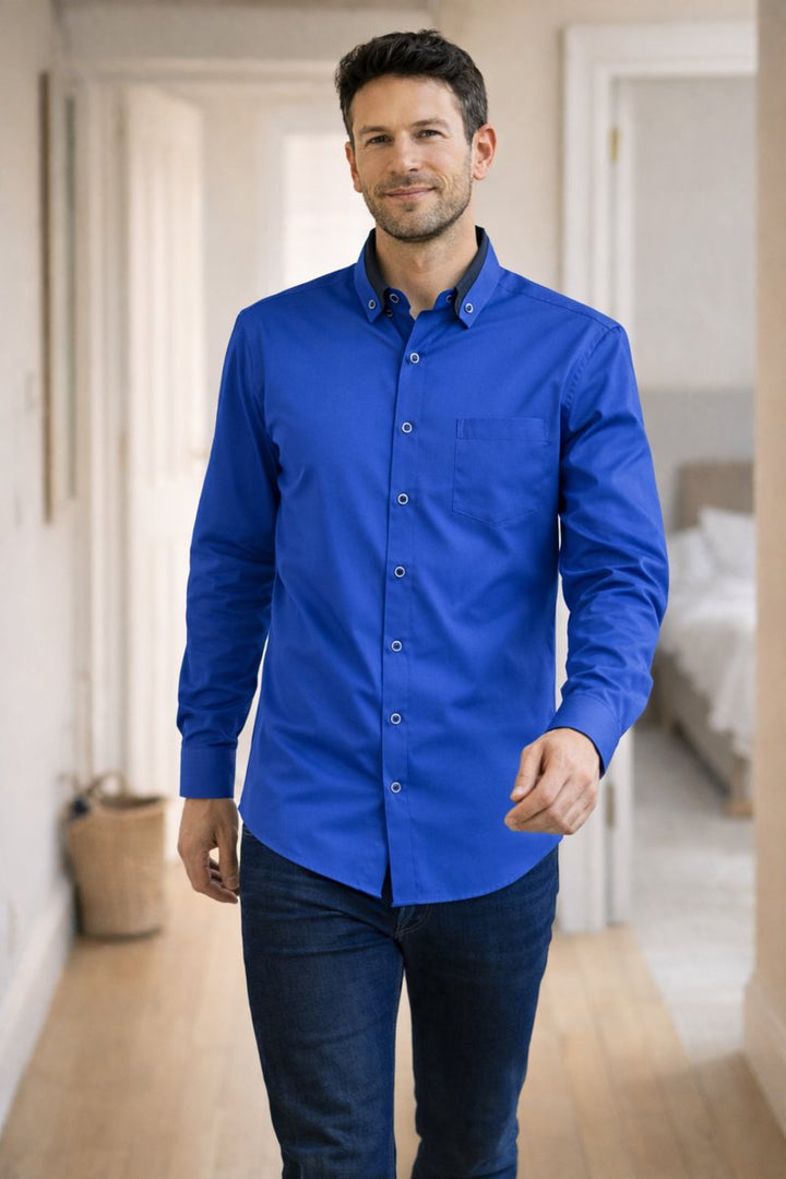 Men's Loose-Fit Long-Sleeve Button-Down Collar Shirt