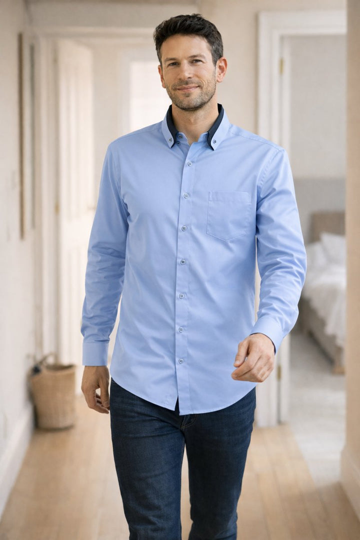 Men's Loose-Fit Long-Sleeve Button-Down Collar Shirt