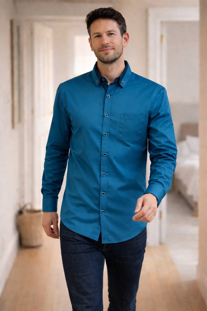 Men's Loose-Fit Long-Sleeve Button-Down Collar Shirt