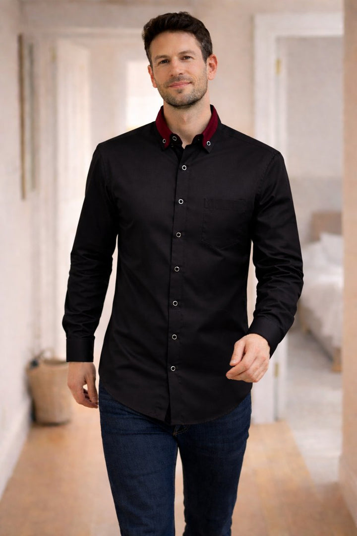 Men's Loose-Fit Long-Sleeve Button-Down Collar Shirt