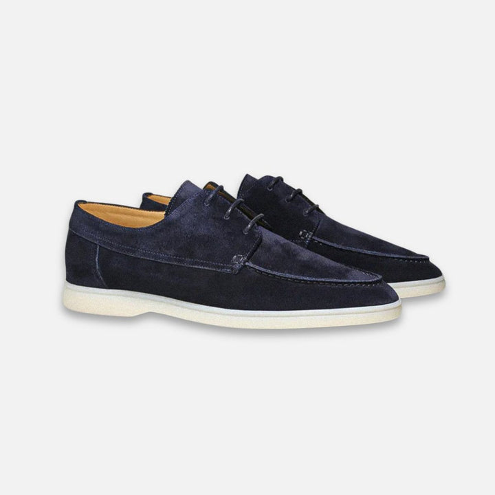 Men's Navy Suede Lace-Up Boat Derby Loafers