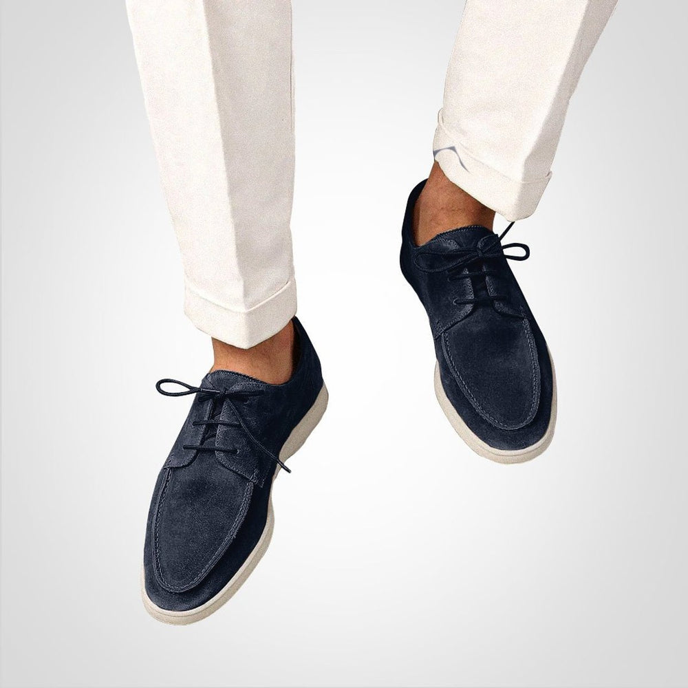 Men's Navy Suede Lace-Up Boat Derby Loafers