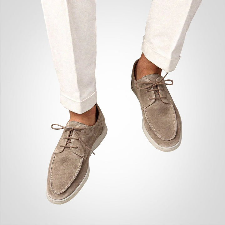 Men's Navy Suede Lace-Up Boat Derby Loafers
