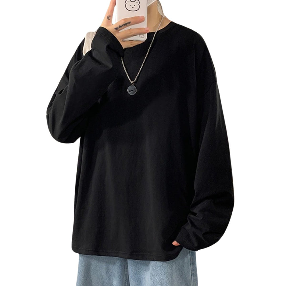 Men's Oversized Long-Sleeve Cotton Crew-Neck Shirt