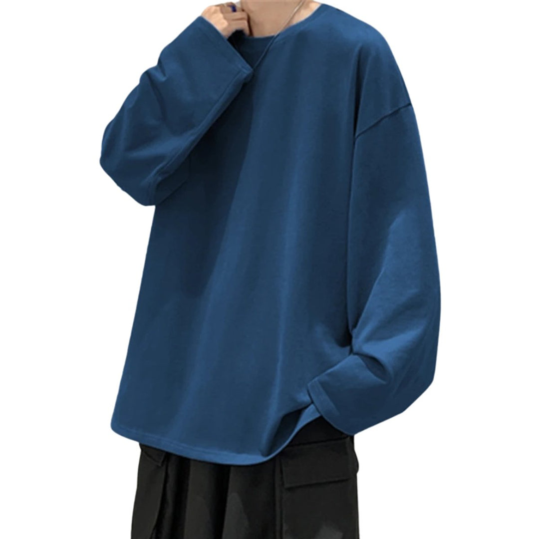 Men's Oversized Long-Sleeve Cotton Crew-Neck Shirt