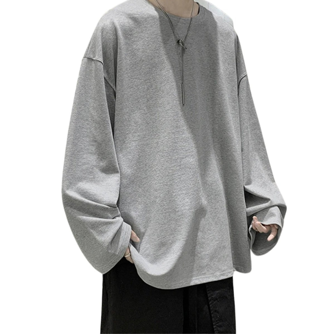 Men's Oversized Long-Sleeve Cotton Crew-Neck Shirt