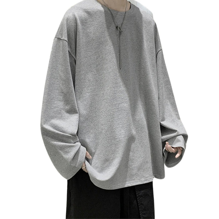 Men's Oversized Long-Sleeve Cotton Crew-Neck Shirt