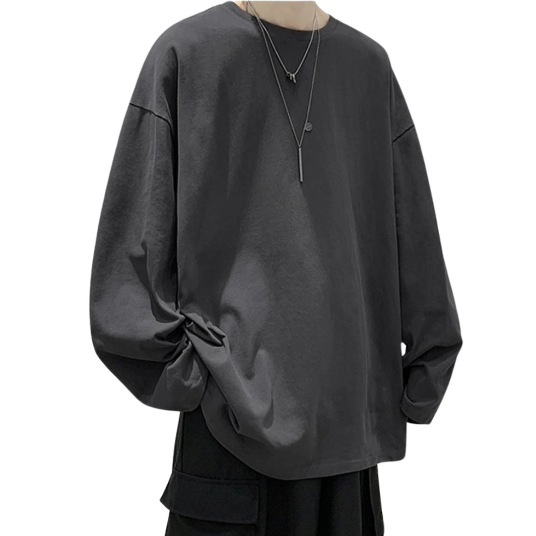 Men's Oversized Long-Sleeve Cotton Crew-Neck Shirt