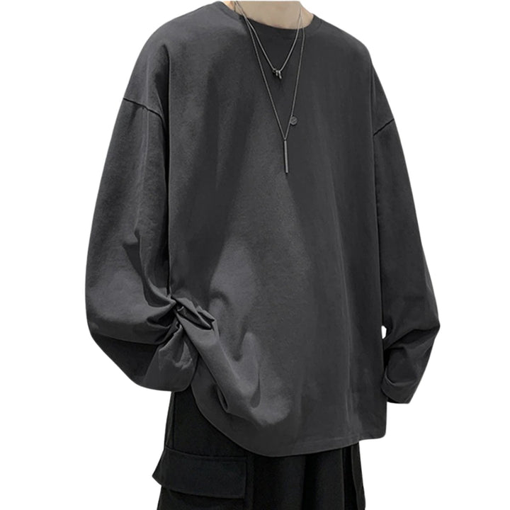 Men's Oversized Long-Sleeve Cotton Crew-Neck Shirt