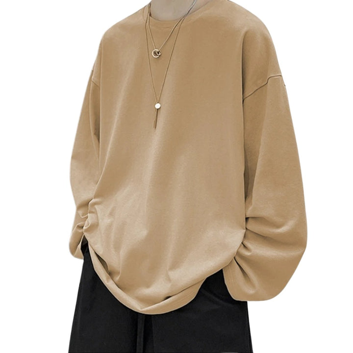 Men's Oversized Long-Sleeve Cotton Crew-Neck Shirt