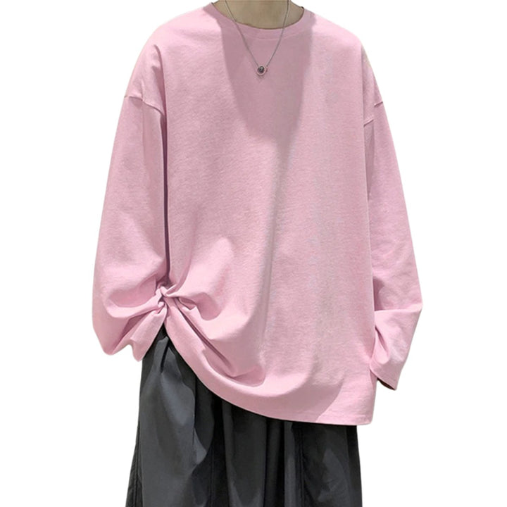 Men's Oversized Long-Sleeve Cotton Crew-Neck Shirt
