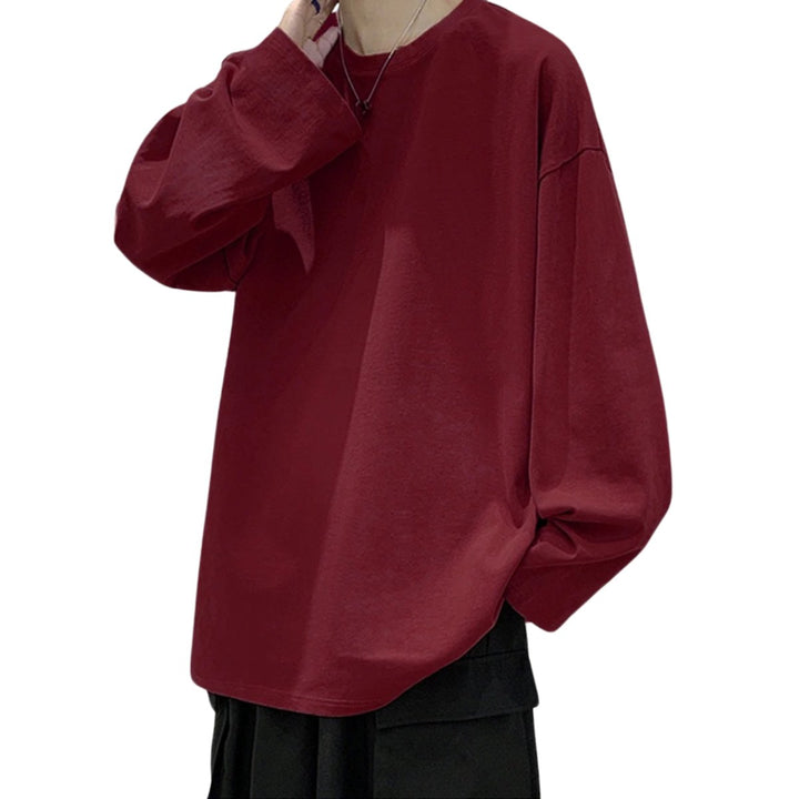 Men's Oversized Long-Sleeve Cotton Crew-Neck Shirt