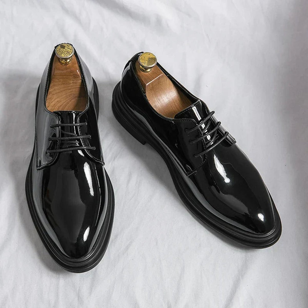 Men's Patent Leather Lace-Up Derby Dress Shoes