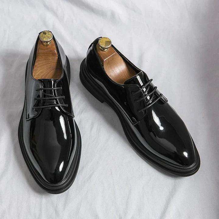 Men's Patent Leather Lace-Up Derby Dress Shoes