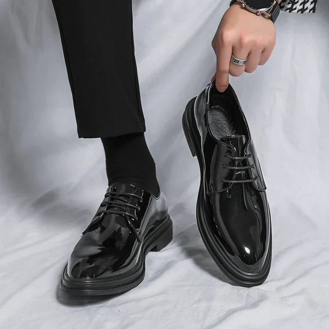 Men's Patent Leather Lace-Up Derby Dress Shoes