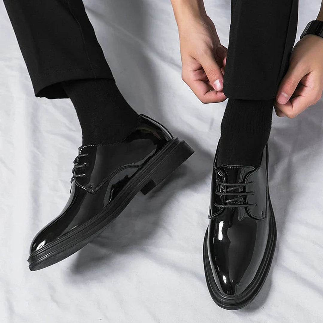 Men's Patent Leather Lace-Up Derby Dress Shoes