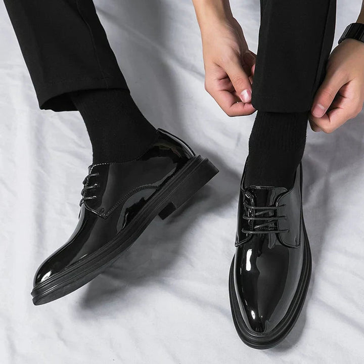 Men's Patent Leather Lace-Up Derby Dress Shoes