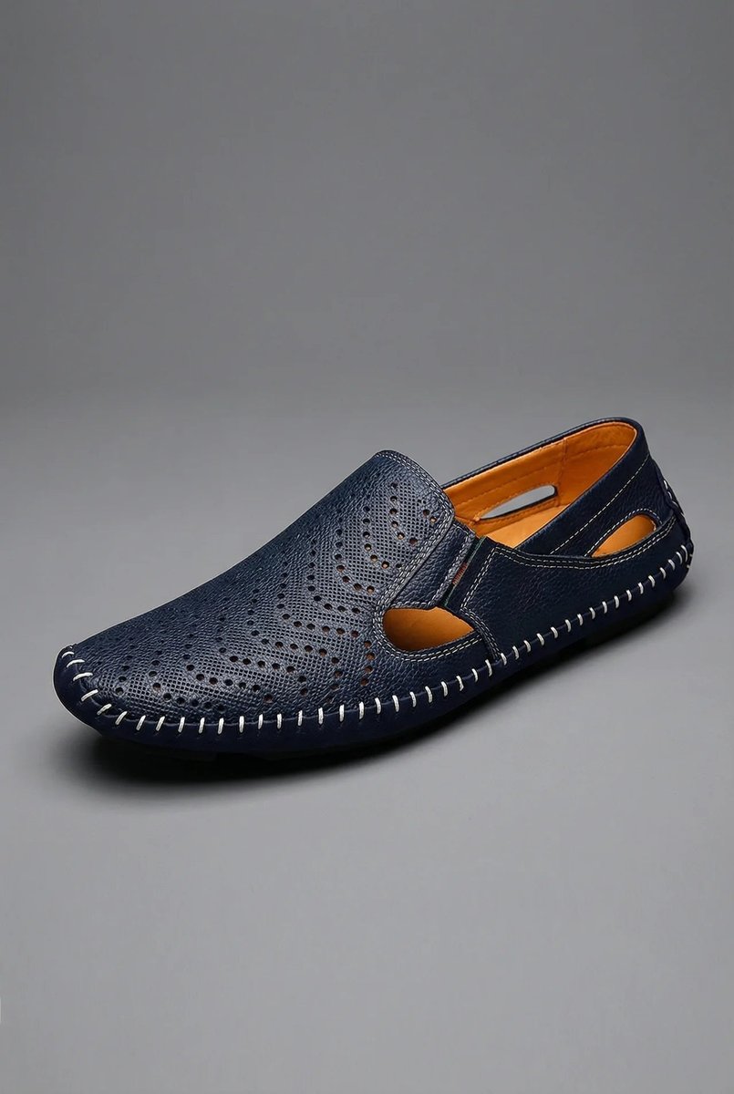 Men's Perforated Breathable Hand-Stitched Slip-On Driving Loafers