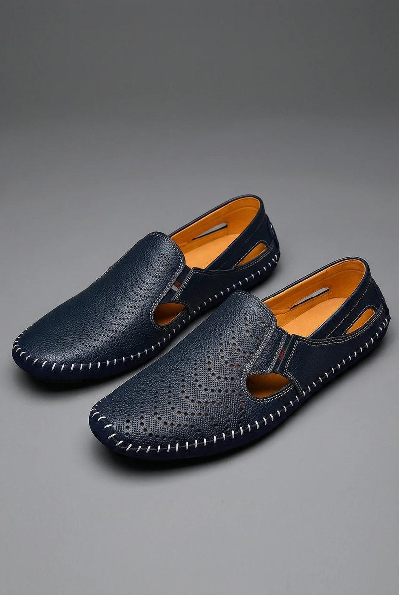 Men's Perforated Breathable Hand-Stitched Slip-On Driving Loafers