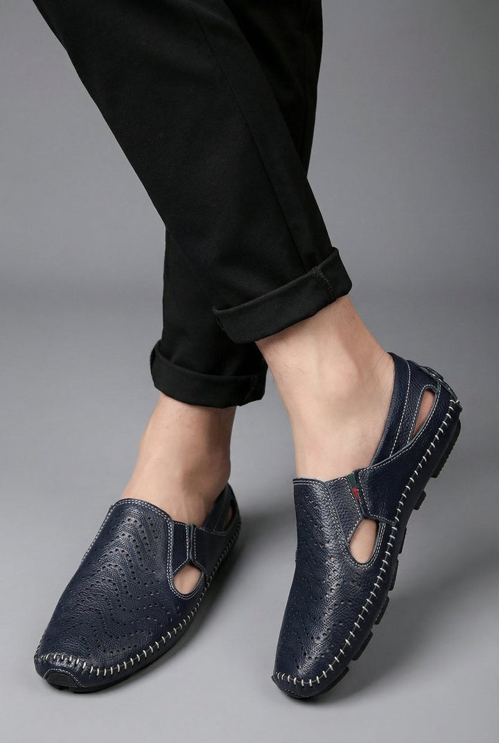 Men's Perforated Breathable Hand-Stitched Slip-On Driving Loafers