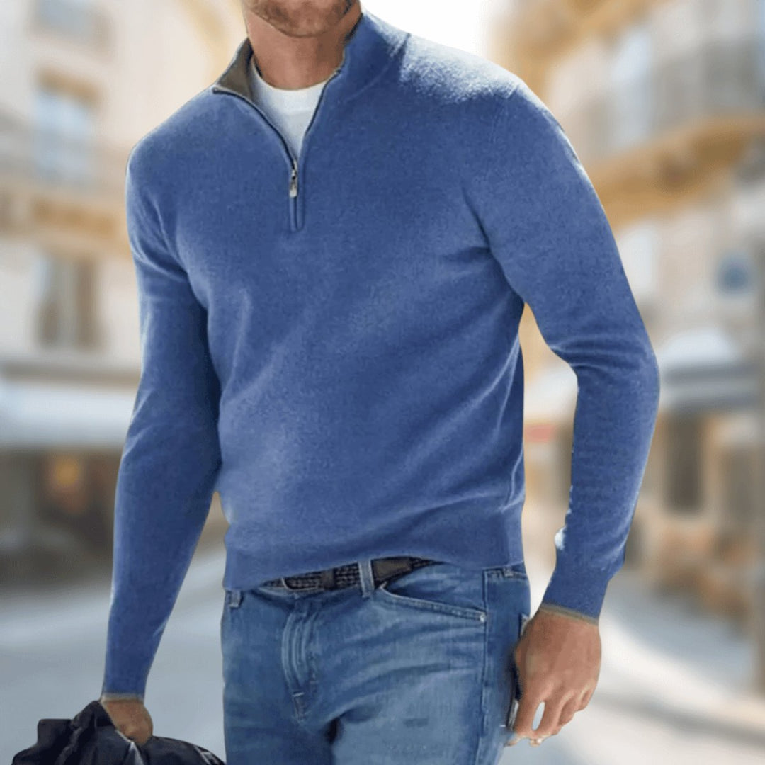 Men's Quarter-Zip Pullover Sweater Long Sleeve Casual Knit Top