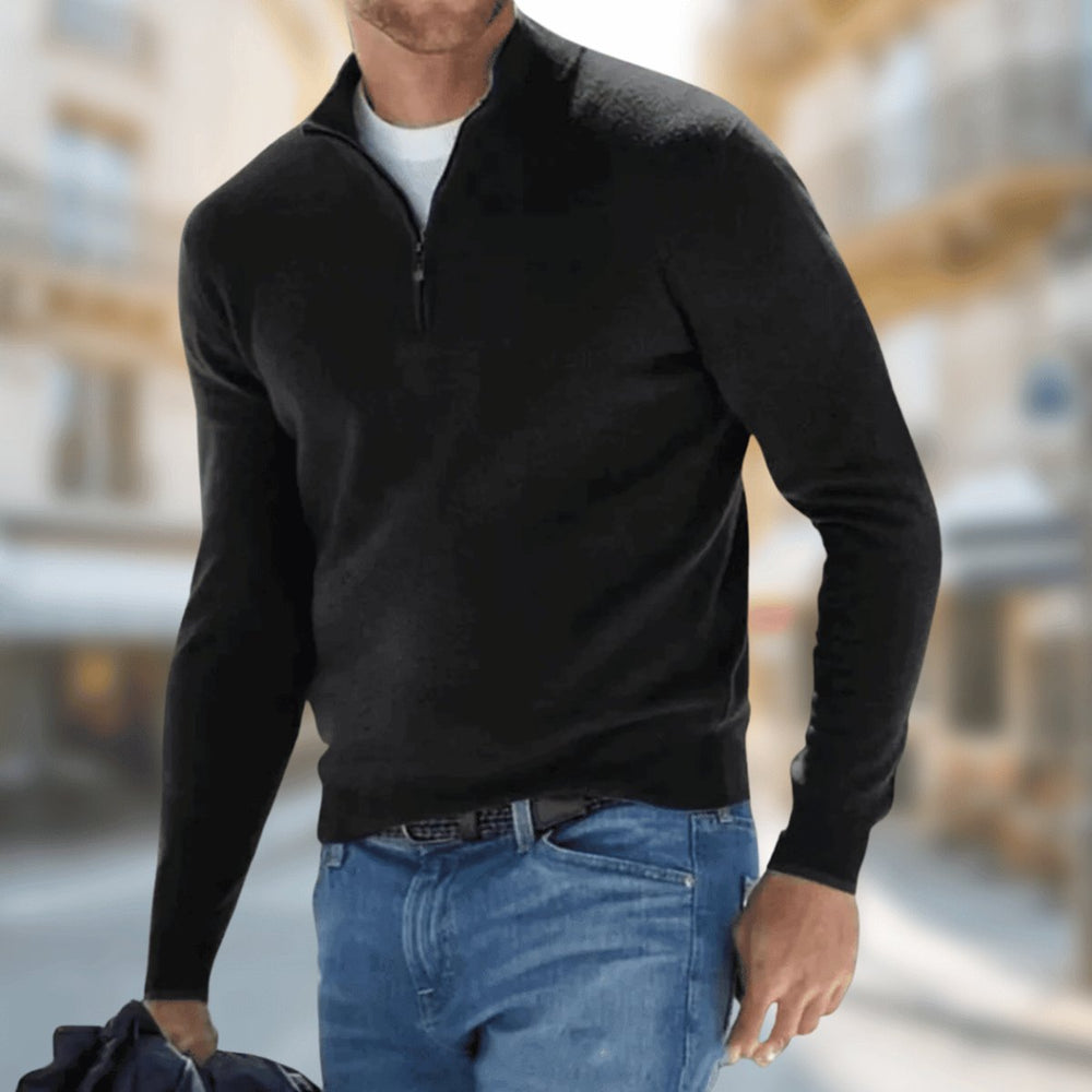 Men's Quarter-Zip Pullover Sweater Long Sleeve Casual Knit Top