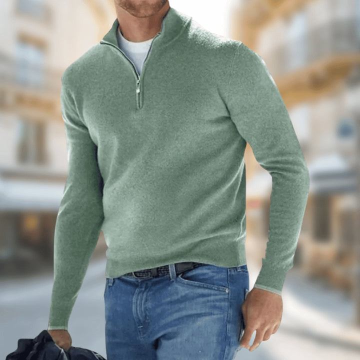 Men's Quarter-Zip Pullover Sweater Long Sleeve Casual Knit Top