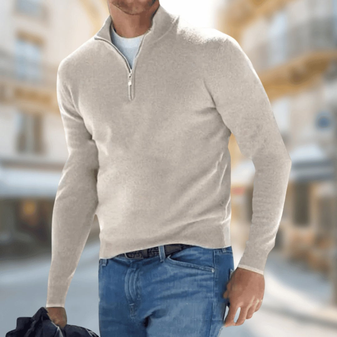 Men's Quarter-Zip Pullover Sweater Long Sleeve Casual Knit Top