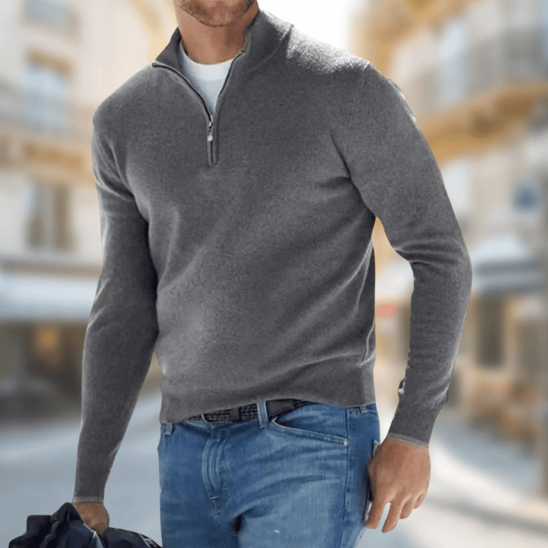 Men's Quarter-Zip Pullover Sweater Long Sleeve Casual Knit Top