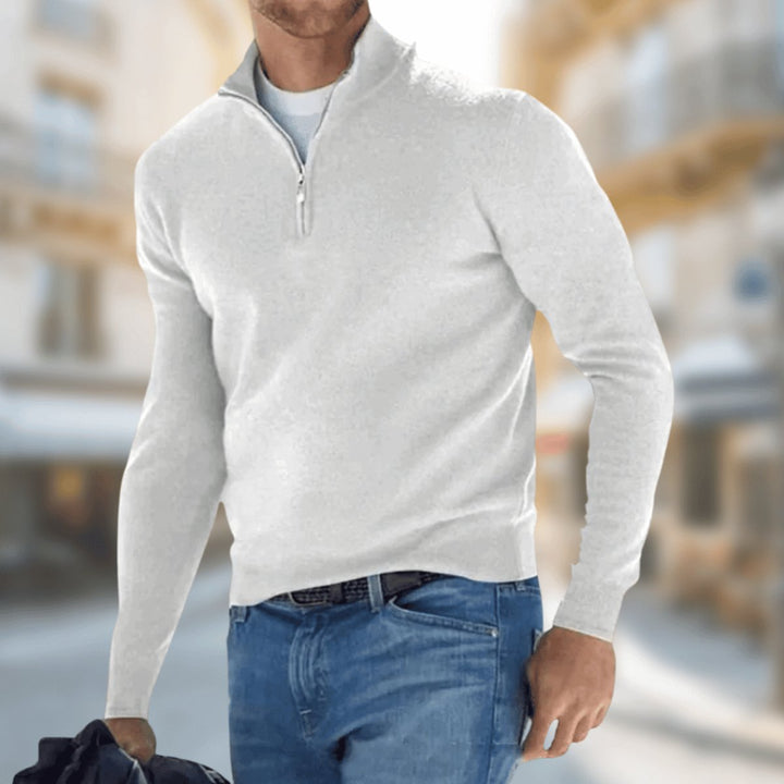 Men's Quarter-Zip Pullover Sweater Long Sleeve Casual Knit Top