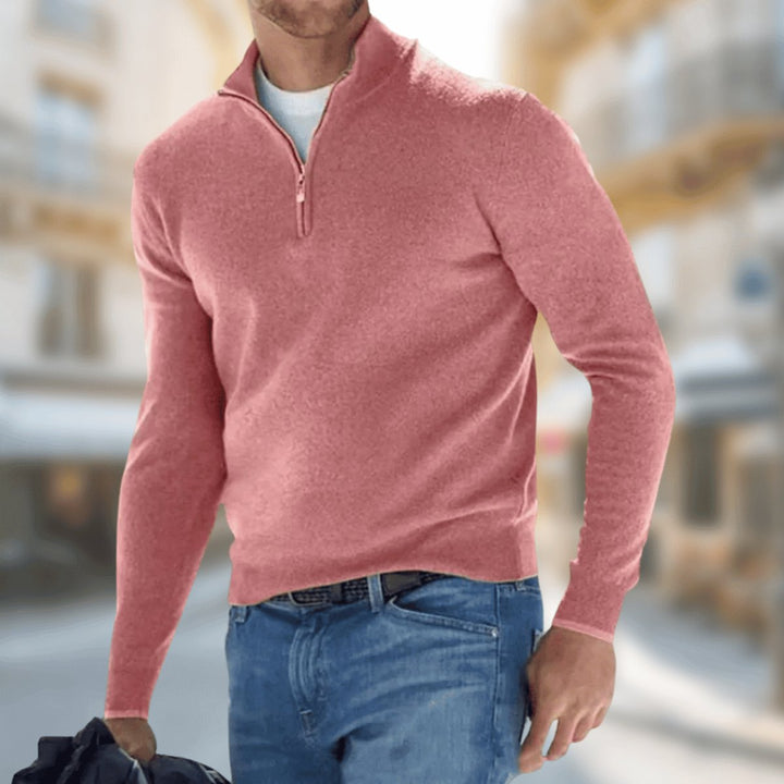 Men's Quarter-Zip Pullover Sweater Long Sleeve Casual Knit Top