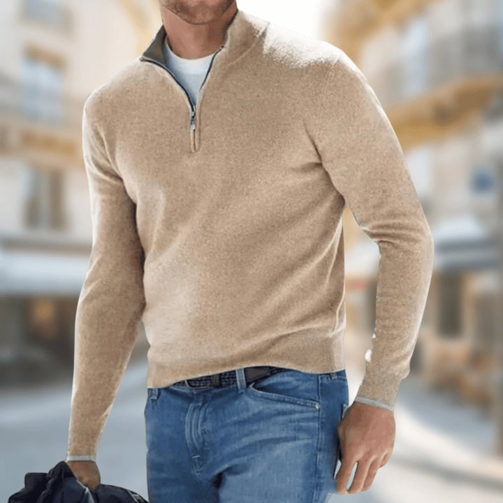 Men's Quarter-Zip Pullover Sweater Long Sleeve Casual Knit Top