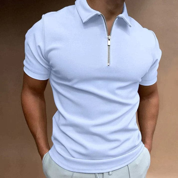 Men's Quarter-Zip Short-Sleeve Slim-Fit Polo Shirt - Light Blue