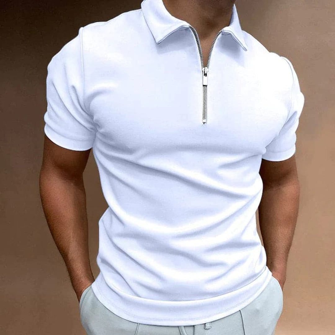 Men's Quarter-Zip Short-Sleeve Slim-Fit Polo Shirt - White