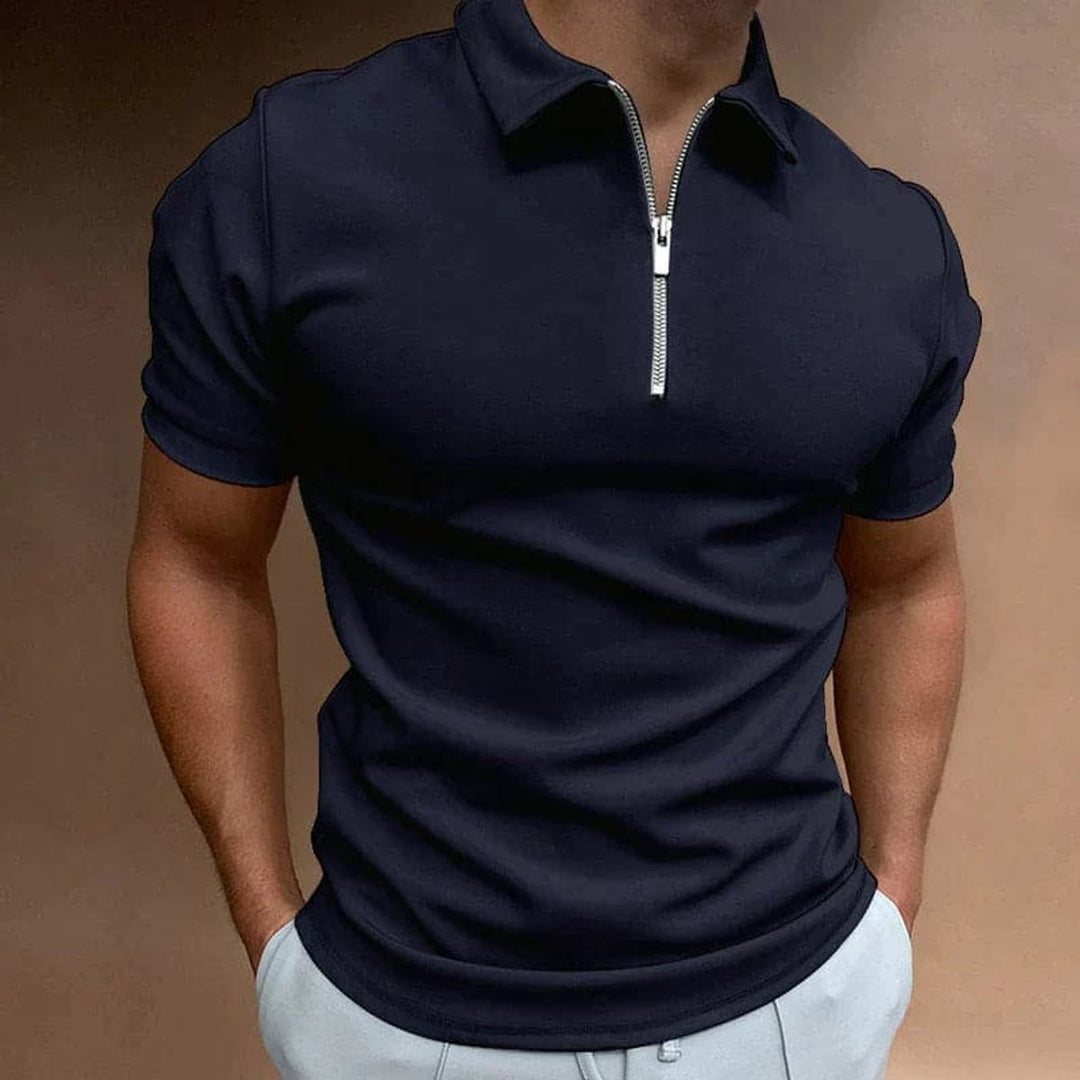 Men's Quarter-Zip Short-Sleeve Slim-Fit Polo Shirt - Black