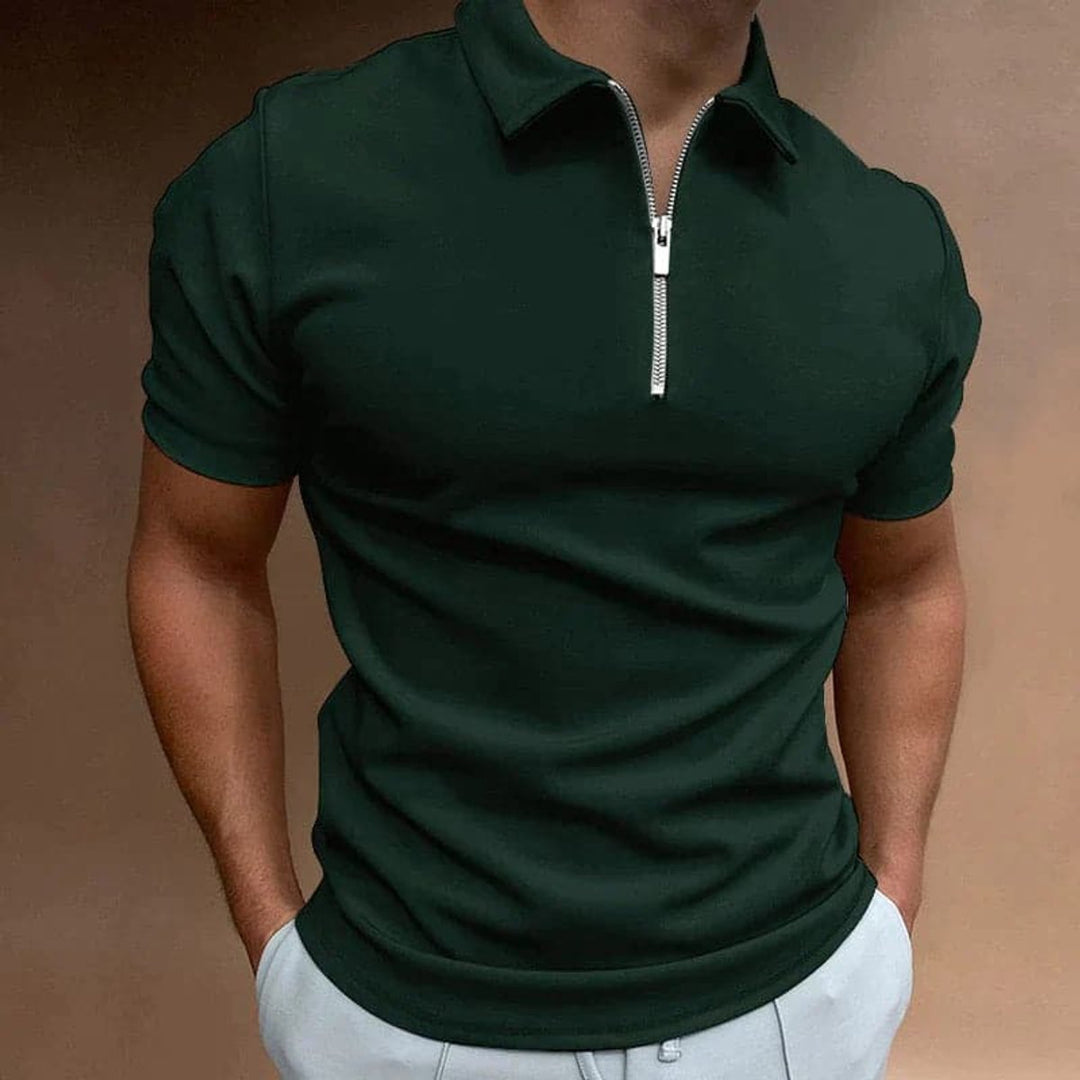 Men's Quarter-Zip Short-Sleeve Slim-Fit Polo Shirt - Green