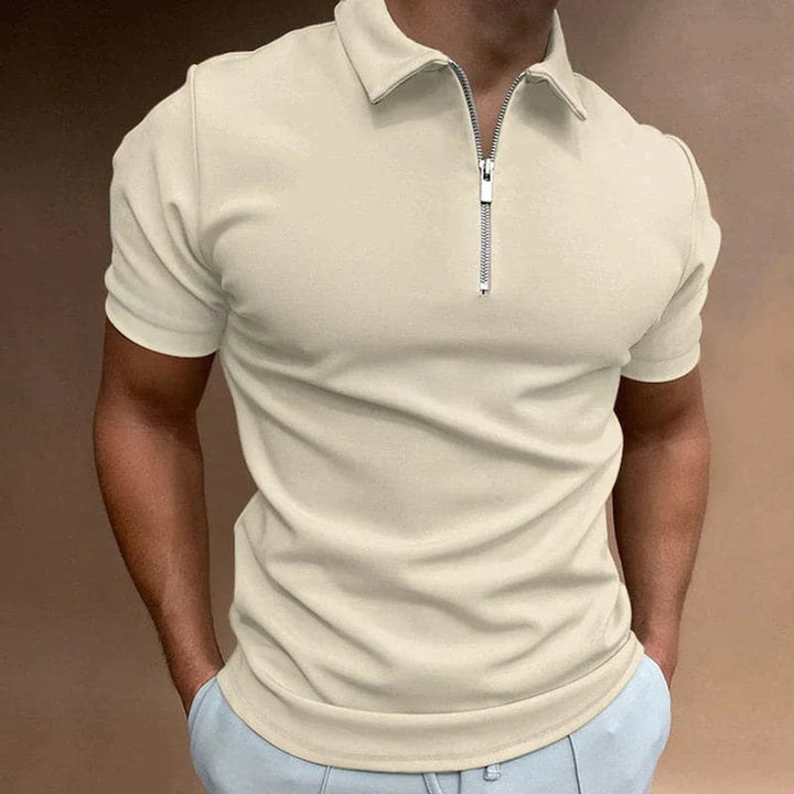 Men's Quarter-Zip Short-Sleeve Slim-Fit Polo Shirt - Beige