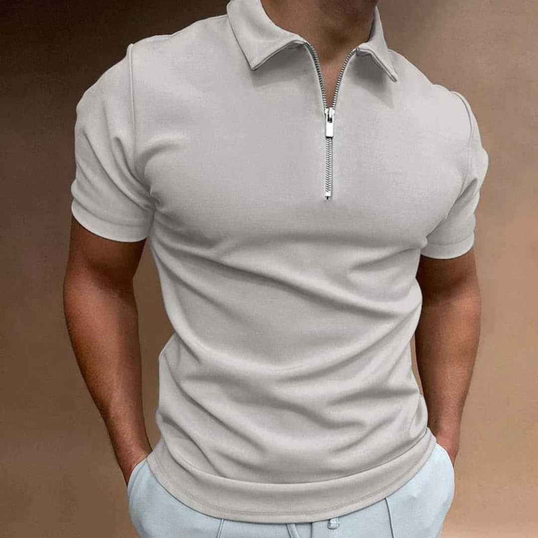 Men's Quarter-Zip Short-Sleeve Slim-Fit Polo Shirt - Gray