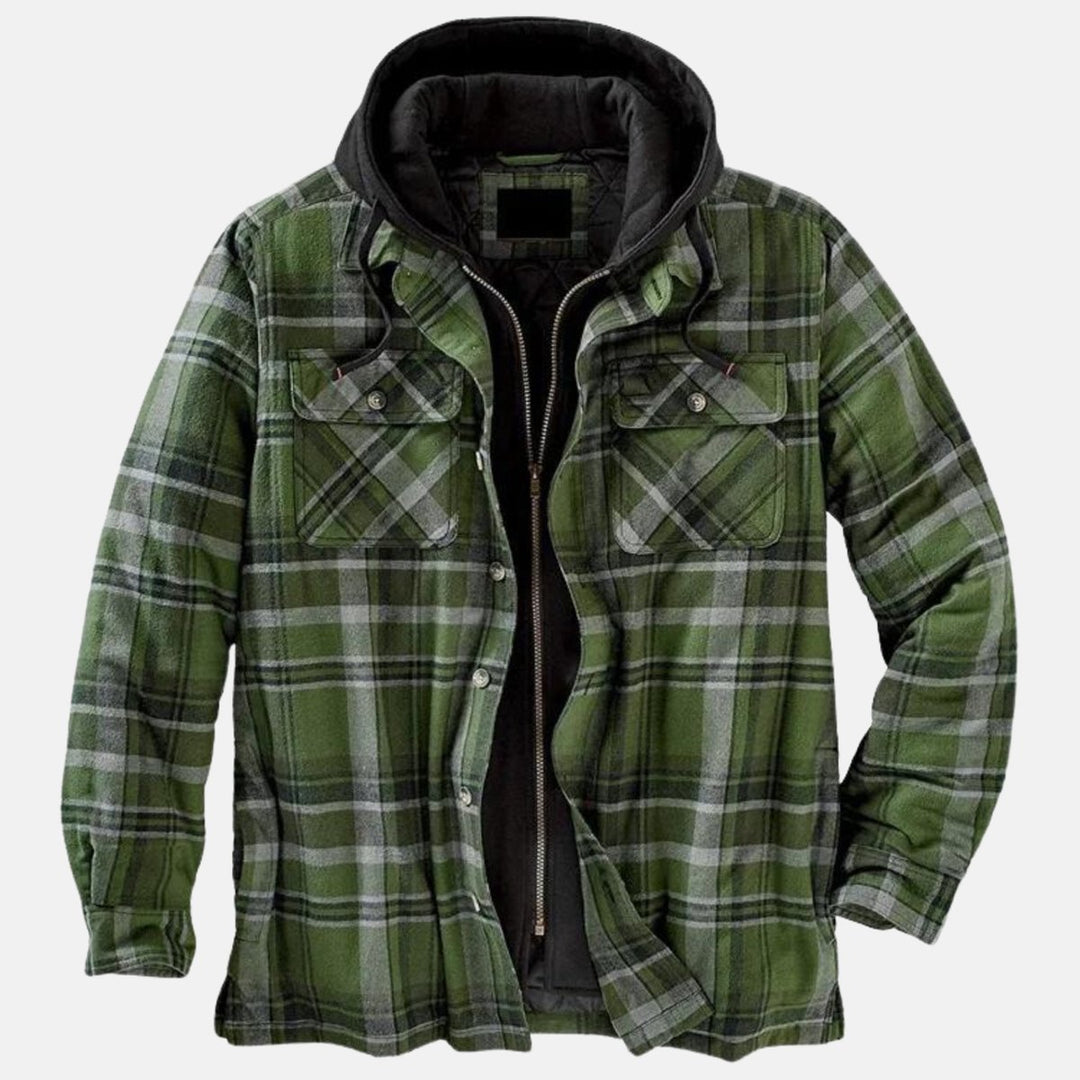 Men's Quilted-Lined Hooded Flannel Shirt Jacket