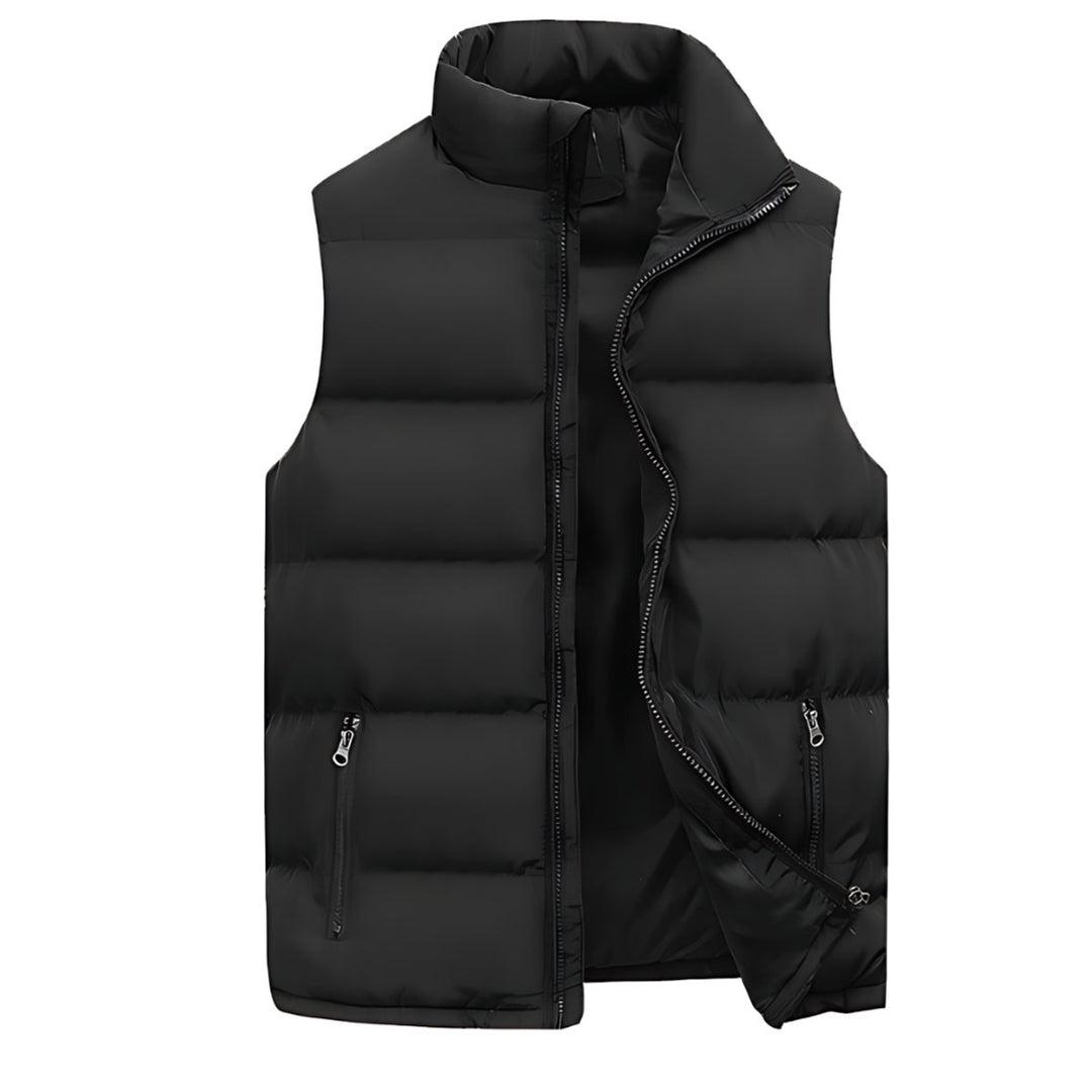 Men's Quilted Zip-Up Puffer Vest Stand-Collar Sleeveless Jacket