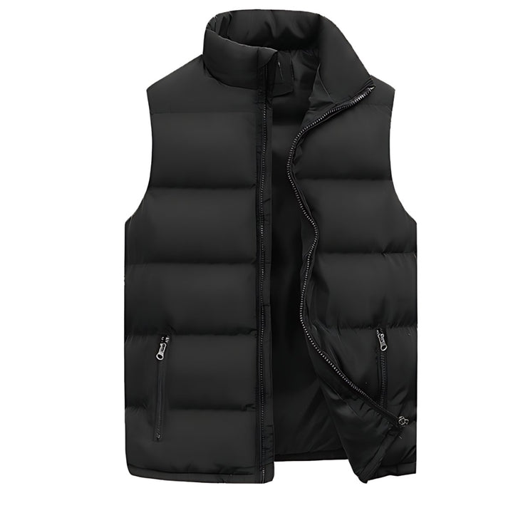 Men's Quilted Zip-Up Puffer Vest Stand-Collar Sleeveless Jacket