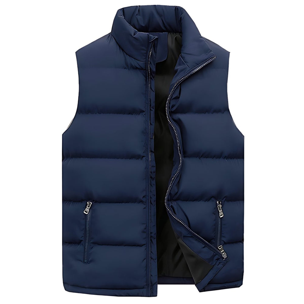 Men's Quilted Zip-Up Puffer Vest Stand-Collar Sleeveless Jacket