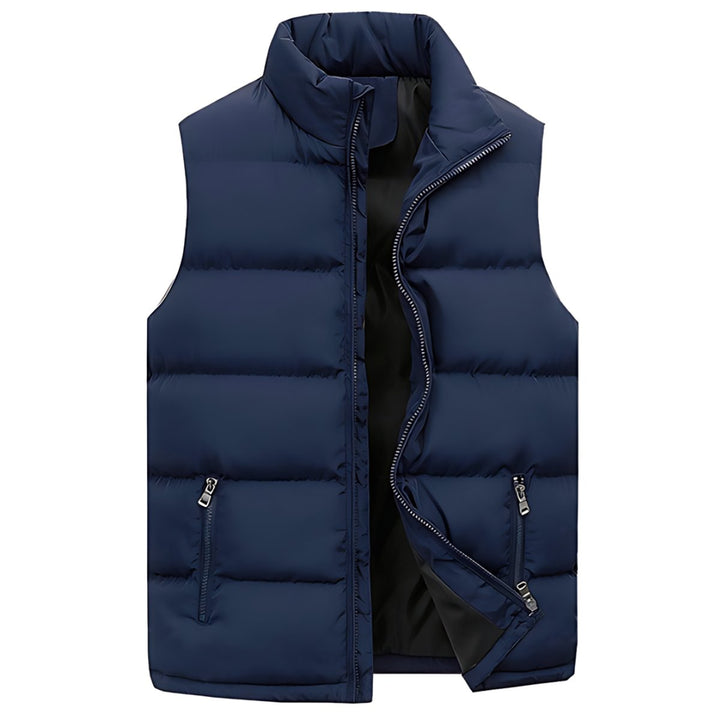 Men's Quilted Zip-Up Puffer Vest Stand-Collar Sleeveless Jacket