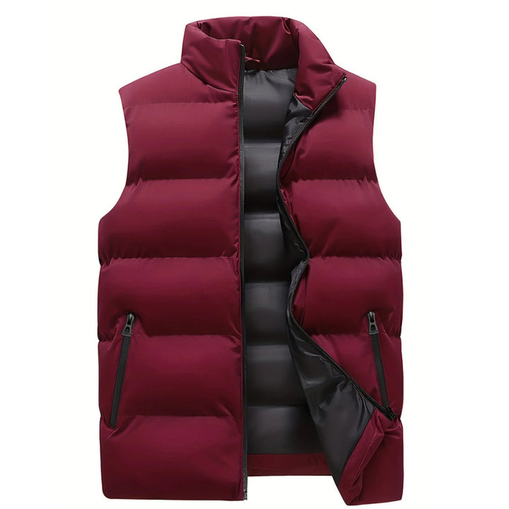 Men's Quilted Zip-Up Puffer Vest Stand-Collar Sleeveless Jacket