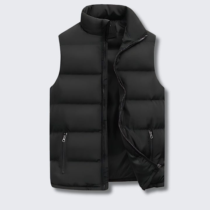 Men's Quilted Zip-Up Puffer Vest Stand-Collar Sleeveless Jacket