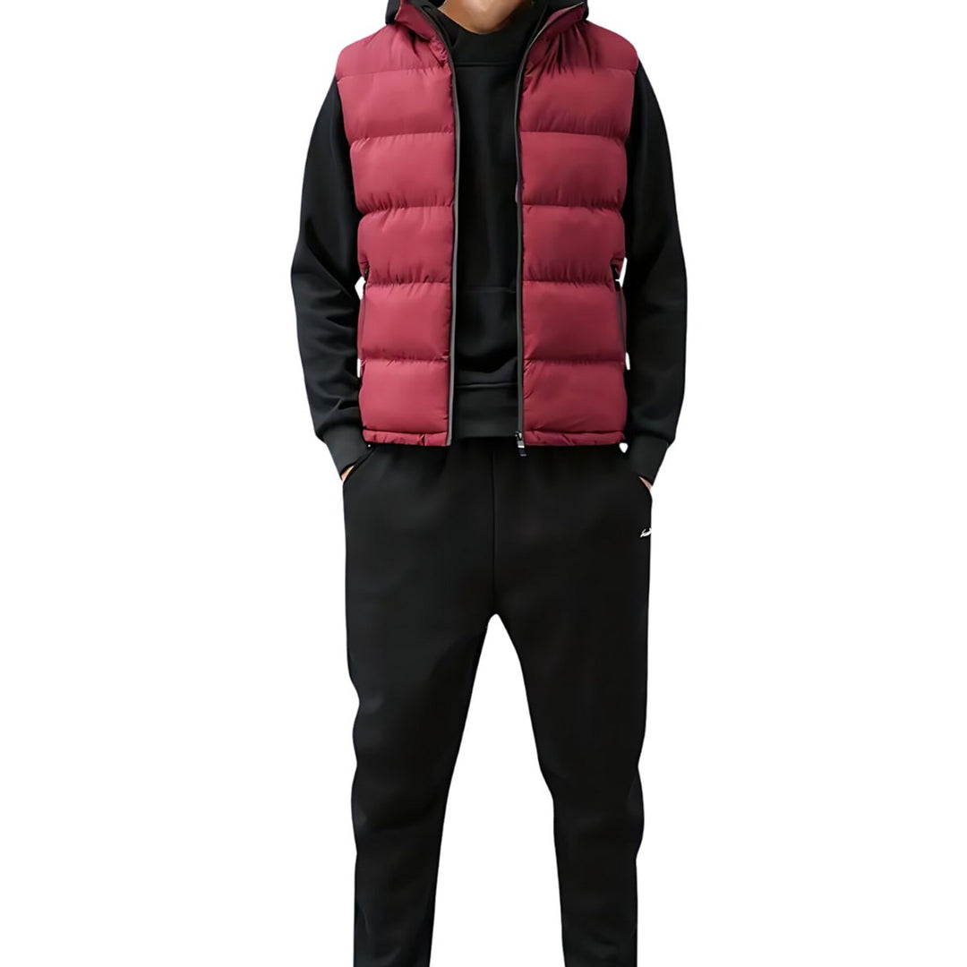 Men's Quilted Zip-Up Puffer Vest Stand-Collar Sleeveless Jacket