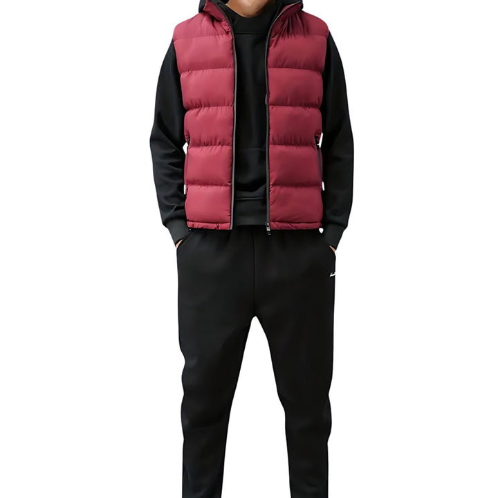 Men's Quilted Zip-Up Puffer Vest Stand-Collar Sleeveless Jacket