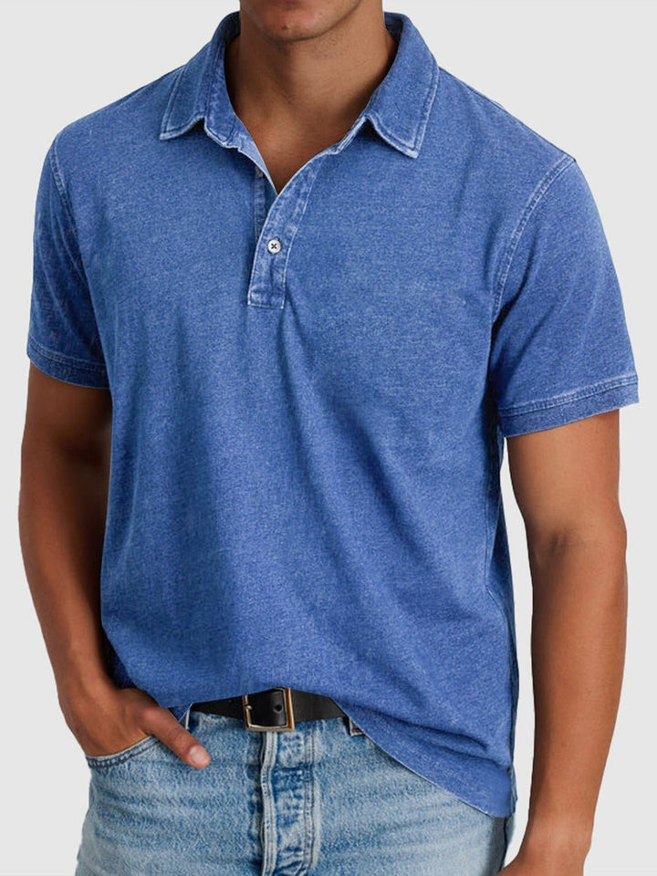 Men's Regular-Fit Short-Sleeve Cotton Denim Polo Shirt - Blue